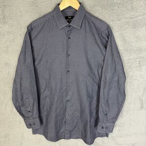 Hugo Boss Shirt Mens Large 41 16 Grey Black Button‎ Up Long Sleeve Cotton